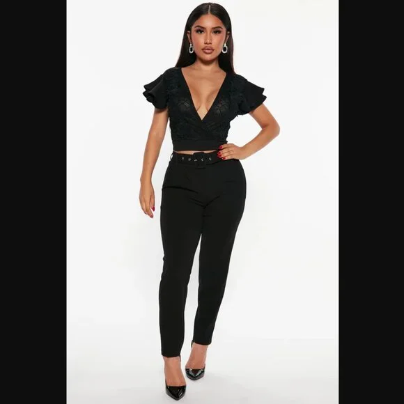 Amanza Ruffle Sleeve Black Lace Blouse / Size Small - Picture 3 of 10